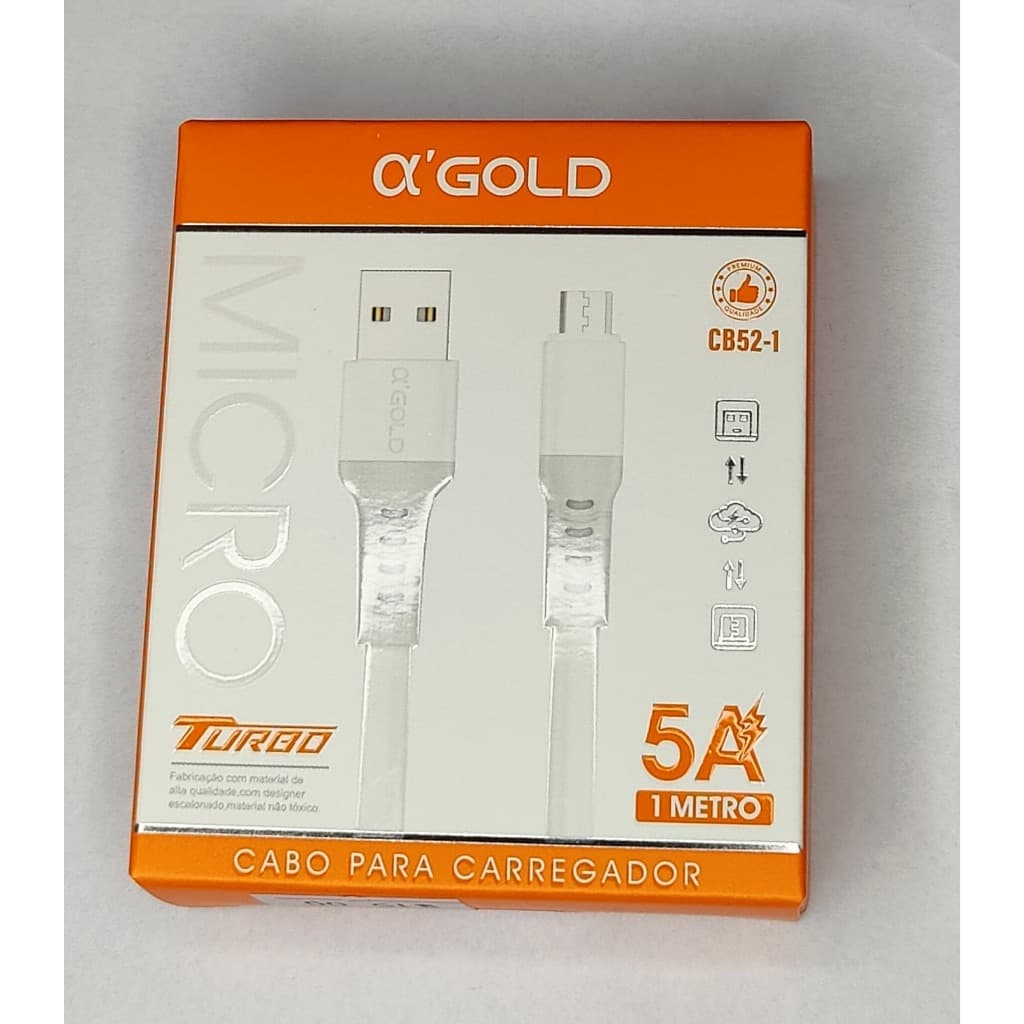 Cabo Usb Para Carregador Turbo V8 Tipo-c IOS A'gold 1 Metro CB52