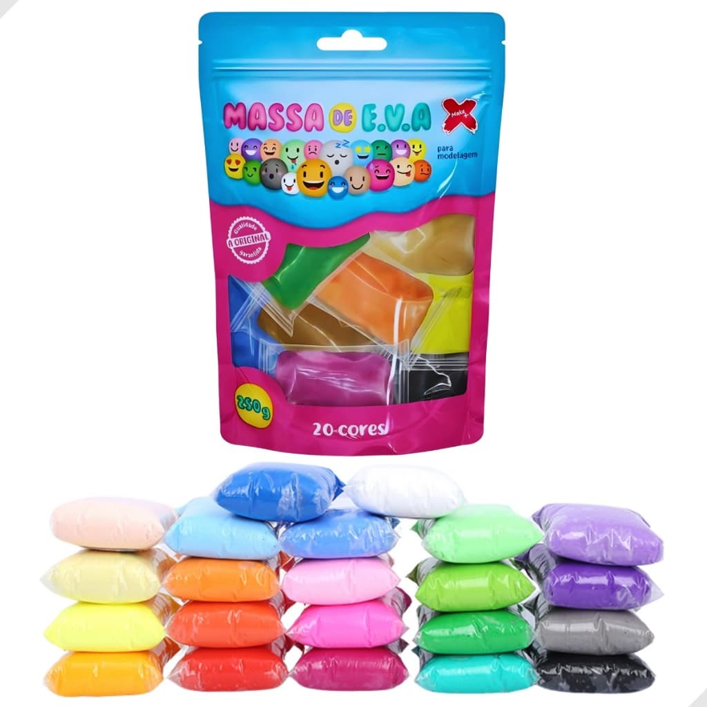 Pacotão de Massa De EVA Massinha para Artesanato Slime Biscuit 20 Cores Não Tóxico 250 gramas