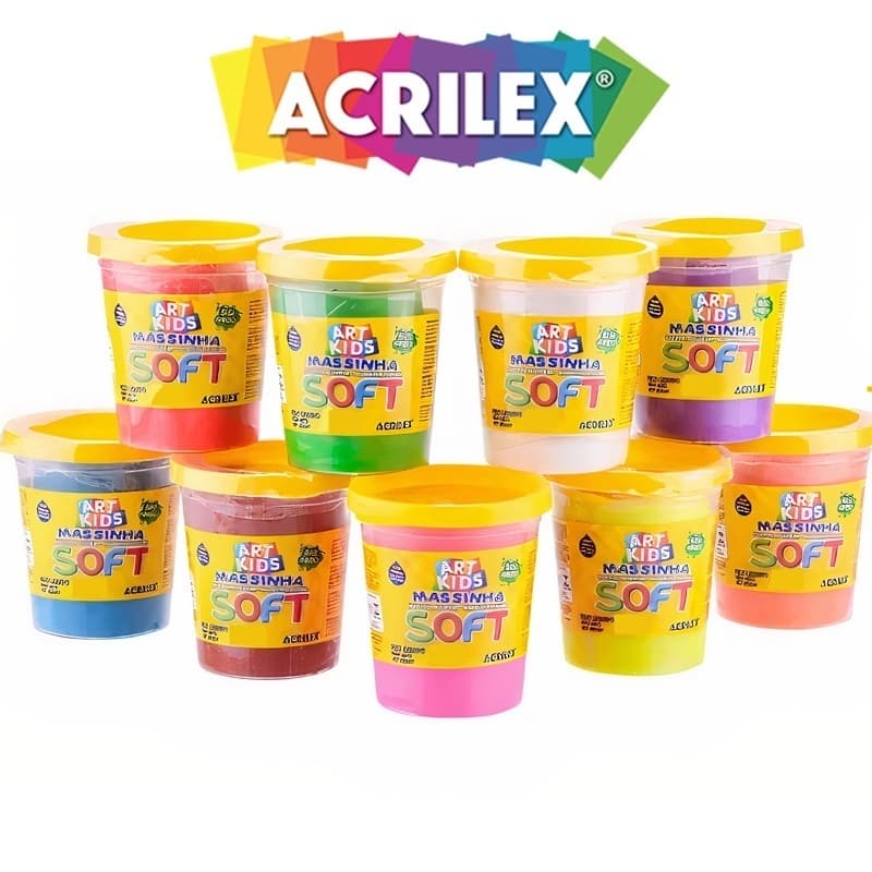 Kit 2 UND Massa/Massinha de Modelar infantil no Pote Cores Sortidas 500g Soft - ACRILEX