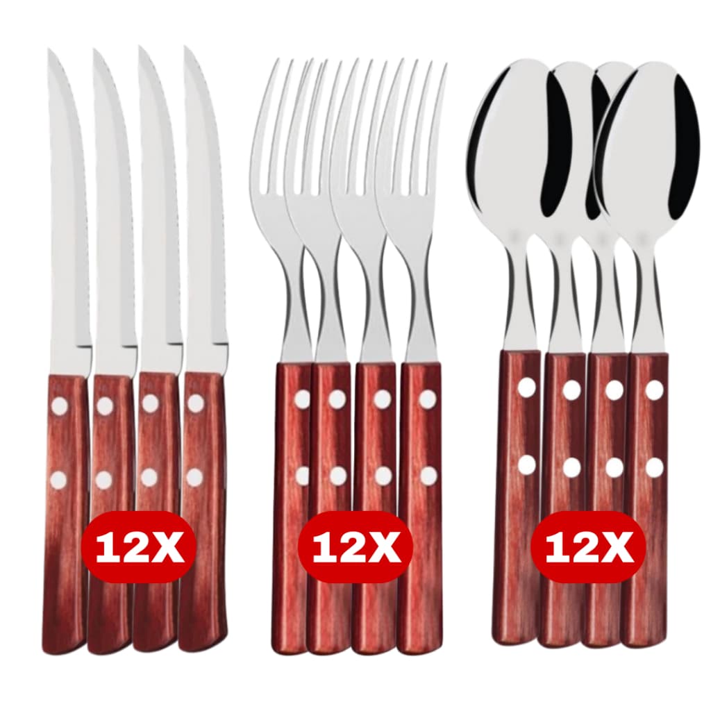 Kit Talher Cabo Madeira Aço Inox Facas Garfos Colheres Mesa Bambu