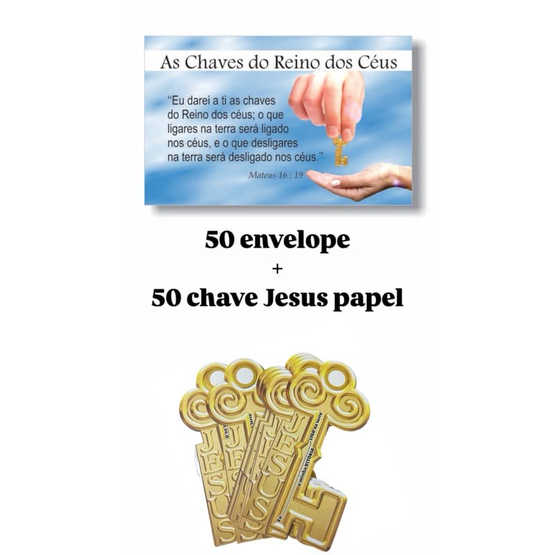 Envelope Chave do reino dos Céus- kit envelope e chave papel-50unidades
