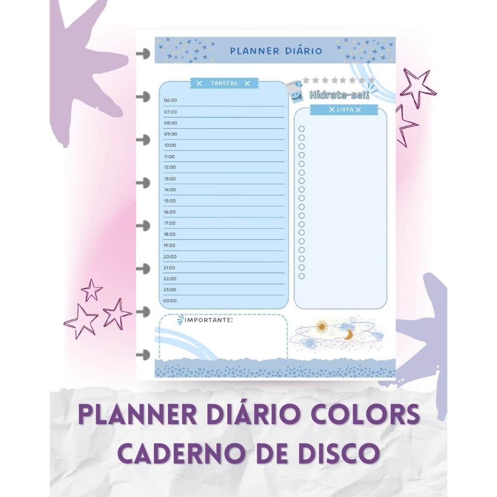 Refil Planner diário colors - Caderno de Discos - Caderno Inteligente - Bujo- organização- bloco de notas- checklist