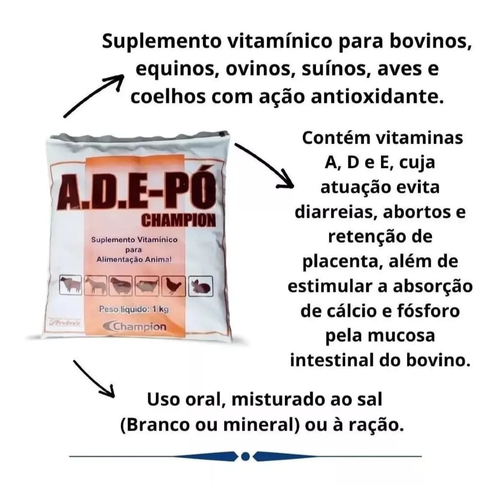 Suplemento Vitaminico ADE em pó 1kg CHAMPION