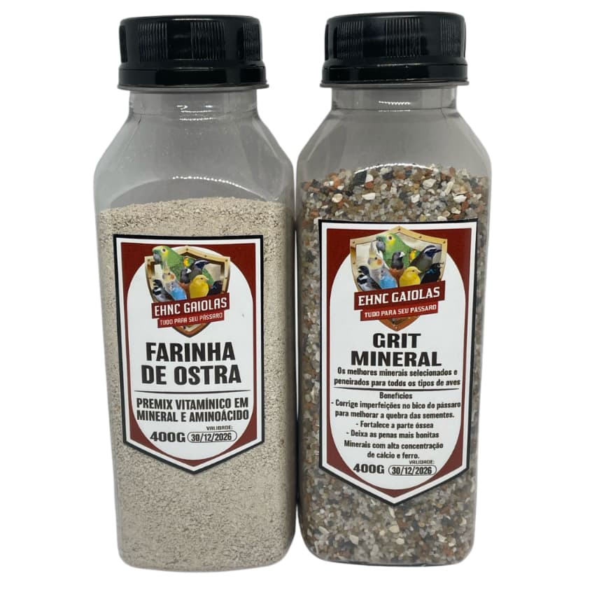 Kit Grit Mineral + Farinha de Ostra 400g - Minerais com alta concentração de cálcio e ferro