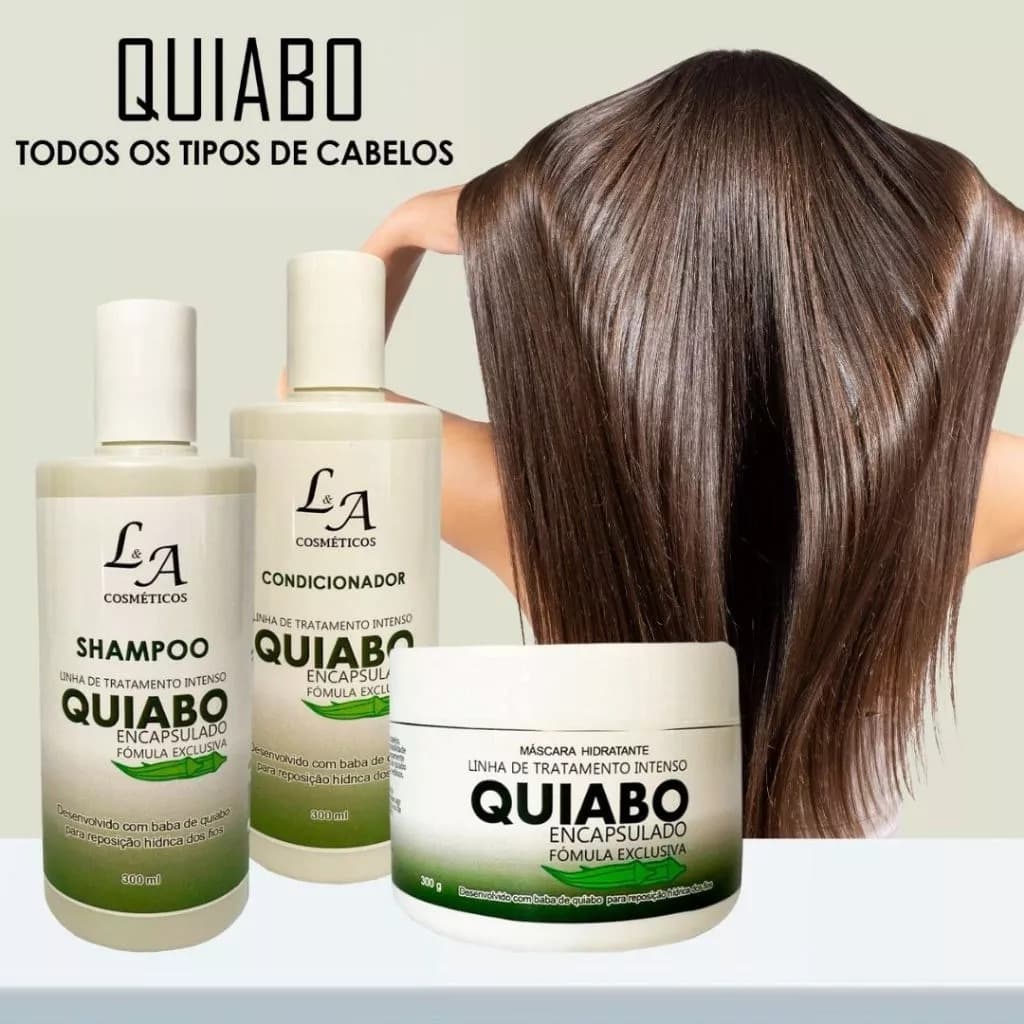 Kit Capilar Quiabo Reconstrução e Hidratação Shampoo Condicionador e Máscara Revitalizante