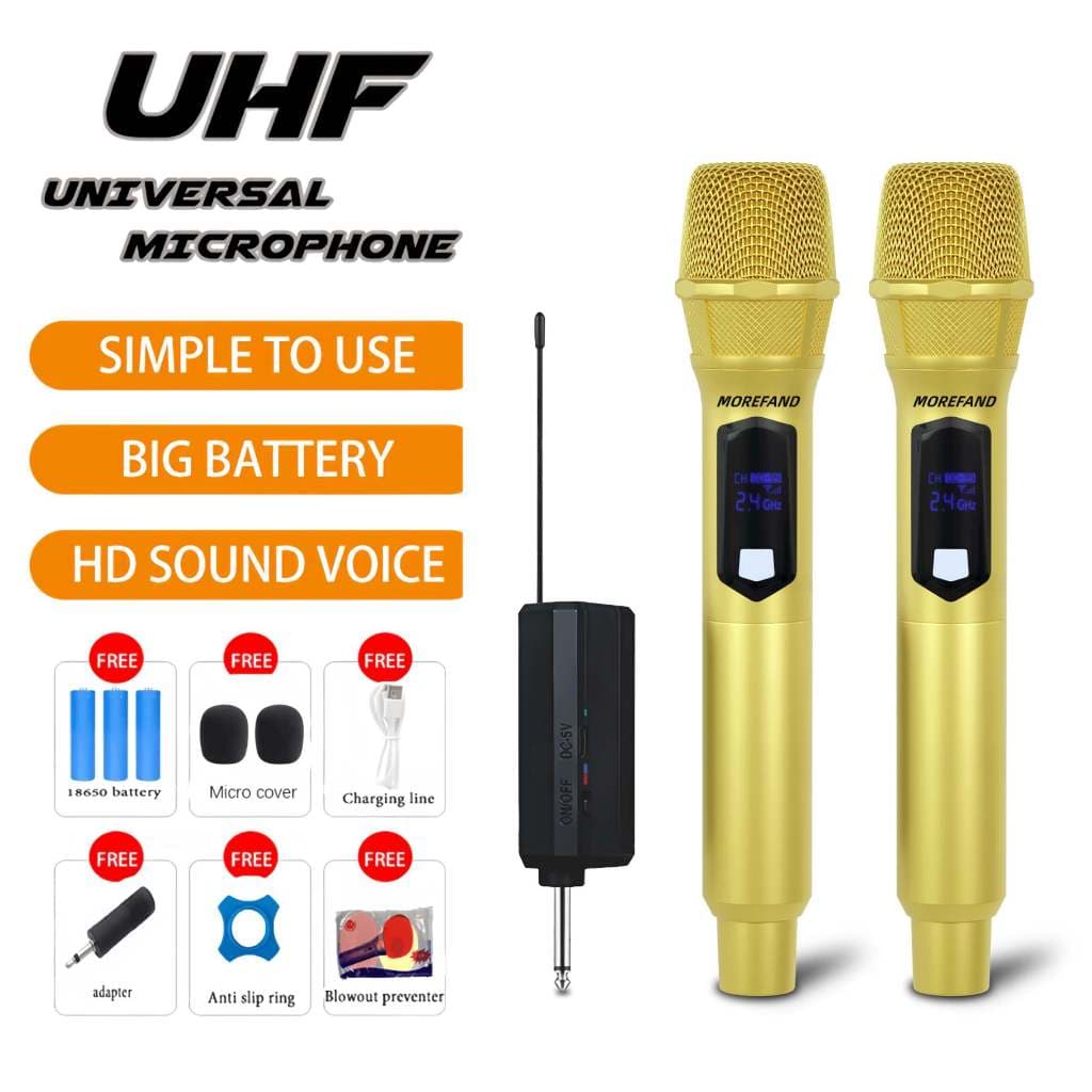 X-108B2-HS GOLDEN Kit 2 Microfones Sem Fio Profissional Uhf Led Com Receptor - EL-5005 Eletromex-Oriente