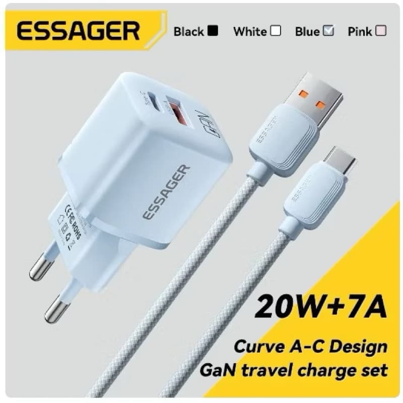 Kit Carregador USB tipo C Essager GaN, carregador Turbo carga rápida, QC 3.0, 20W