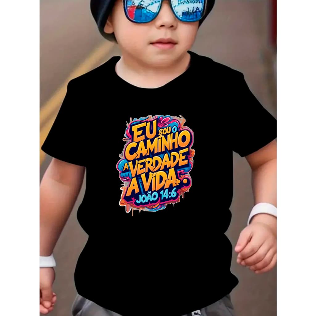 Camiseta Infantil Cristã Unissex Evangélica Gospel em Algodão FARMFUN Costuras Reforçadas