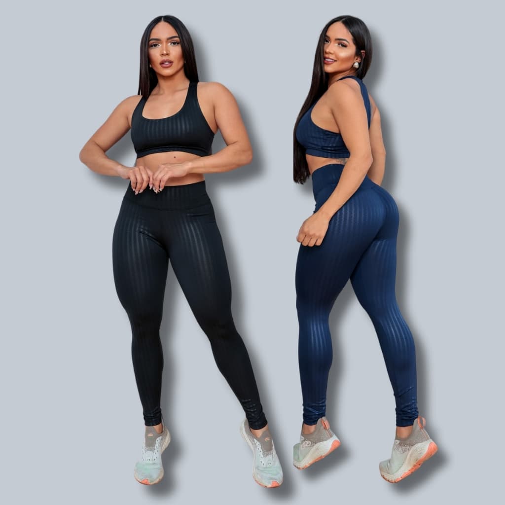 Kit 2 Conjuntos Cropped Top Calça Academia Fitness Suplex 3D Cirre Feminino Atividade Fisica Casual