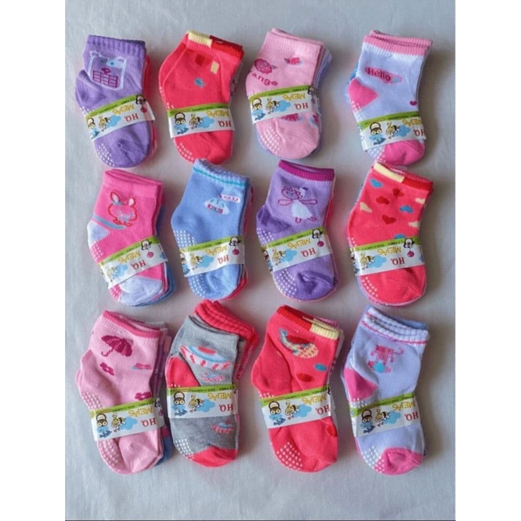 Kit 12/6/3 Pares Meia Infantil Menina Antiderrapante Estampada Colorida Meias Infantil de meninas