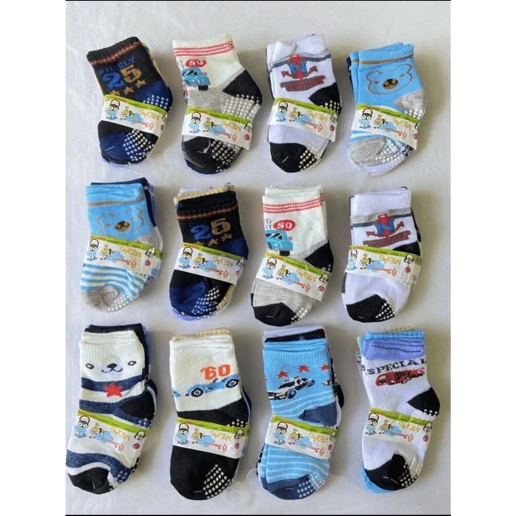 Kit 12/6/3 Pares Meia Infantil Masculino Antiderrapante Estampada Colorida Meias Infantil de masculinos
