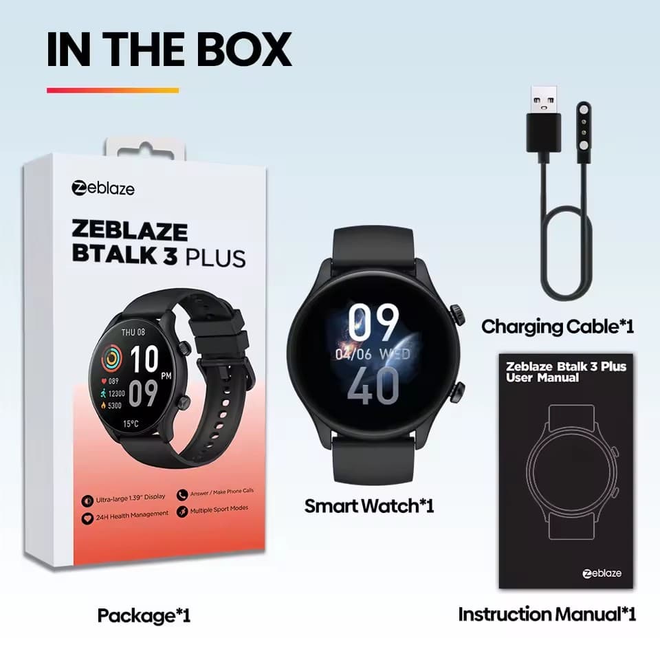 Zeblaze Btalk 3 Plus Smartwatch para Homens e Mulheres, 1.39 "Grande Display Colorido HD, Chamada Bluetooth