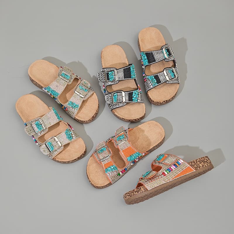 Sandálias femininas com fivela dupla e strass sandalia papete birken