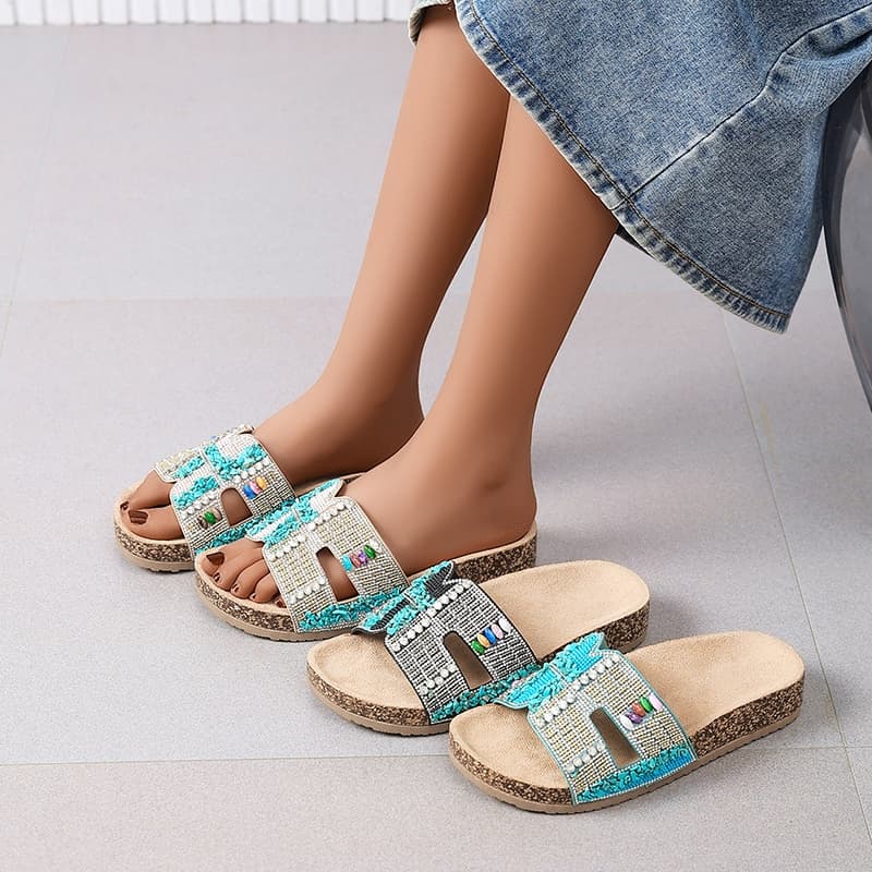 Papete Feminina birken Sandálias Turquesa com Strass