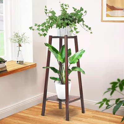 Estante multiuso com 2 prateleiras suporte para vaso de planta aparador natural  sapateira banco de madeira pinus