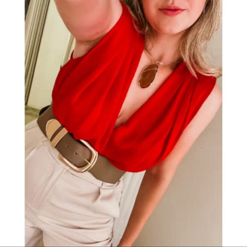 Blusa Transpassada Duna Regata Elegante Social Decote V blusa feminino