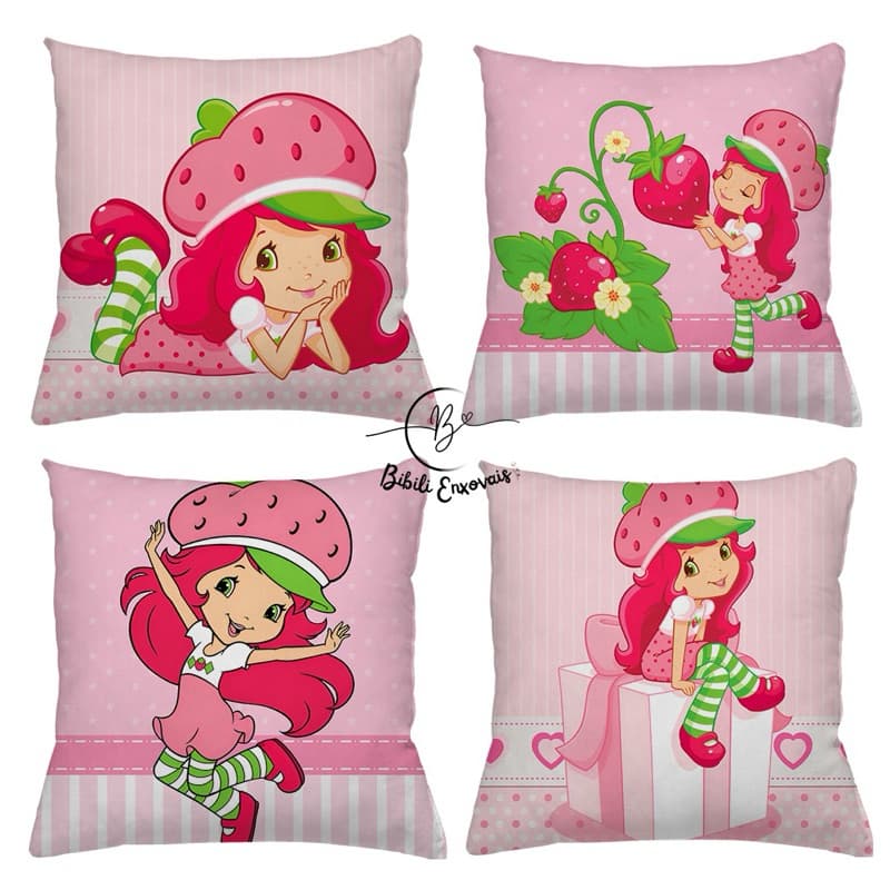 KIT 4 CAPAS DE ALMOFADAS MORANGUINHO ALMOFADA QUARTO DE MENINA IDEAL PARA DECORAÇÃO TAMANHO 45X45