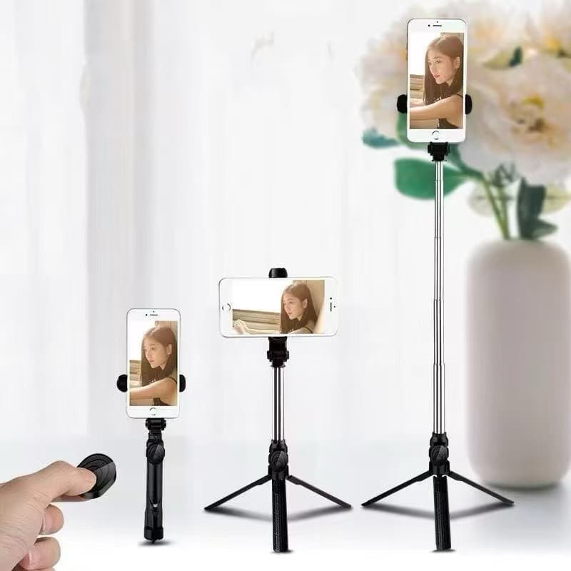 TRIPÉ COM BASTÃO DE SELFIE E BLUETOOTH / COM LED E SEM LED. COM 1M DE ALTURA