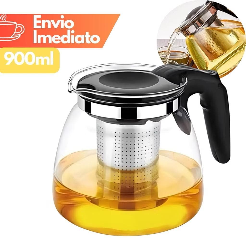 Bule Chaleira De Vidro De Chá Com Infusor Inox 900ml
