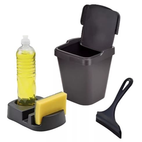 Conjunto Lixeira Porta Detergente Rodo de Pia Cozinha Area Gourmet Banheiro