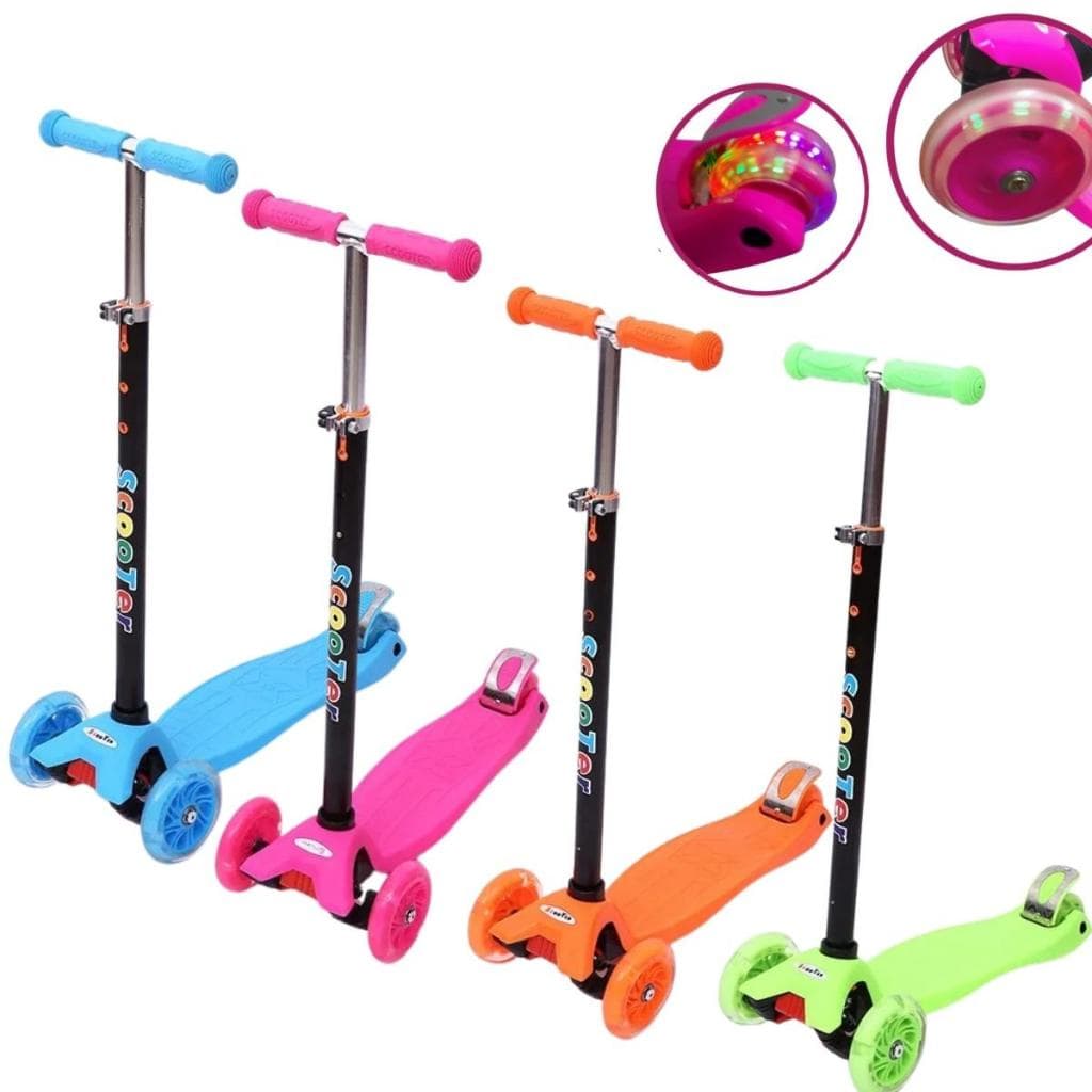 Patinete Infantil 4 Rodas c/Leds Scooter Infantil Dobrável para Crianças até 60kg