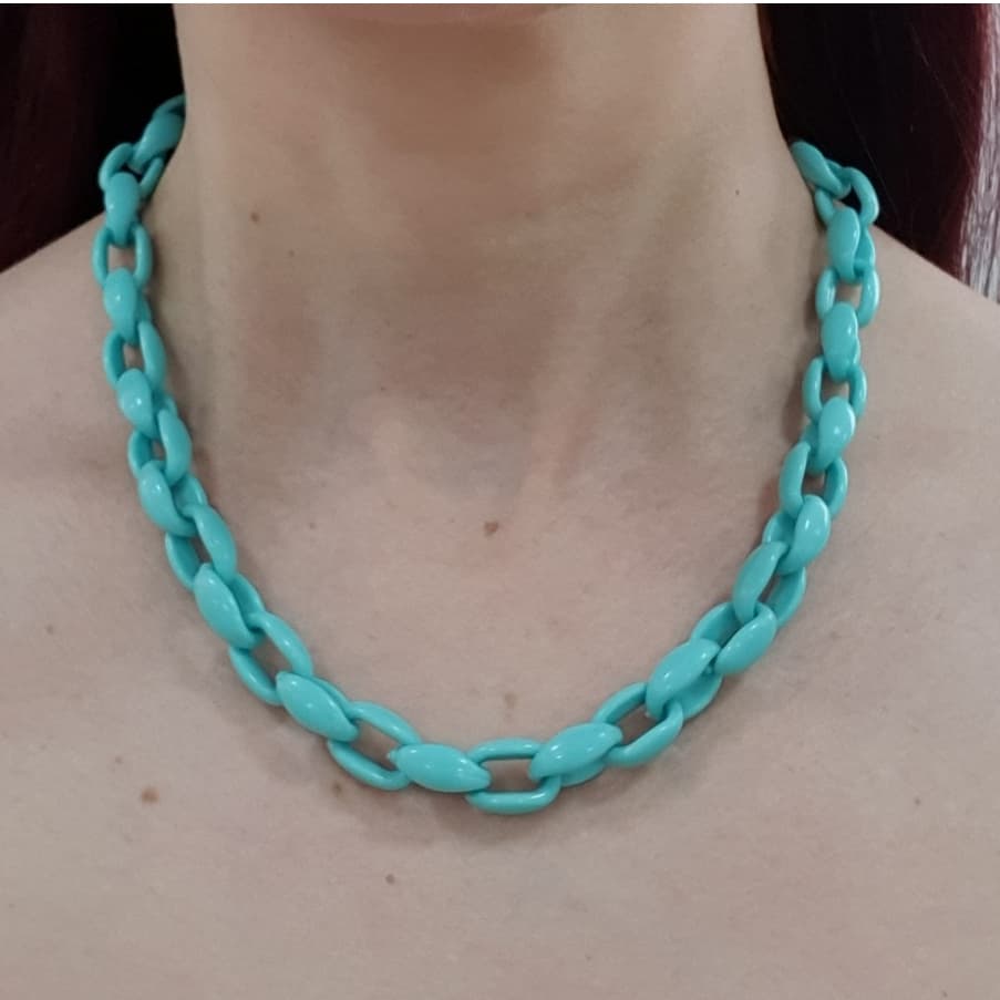 Colar Corrente Verde Acrílico Moda Feminina Biju