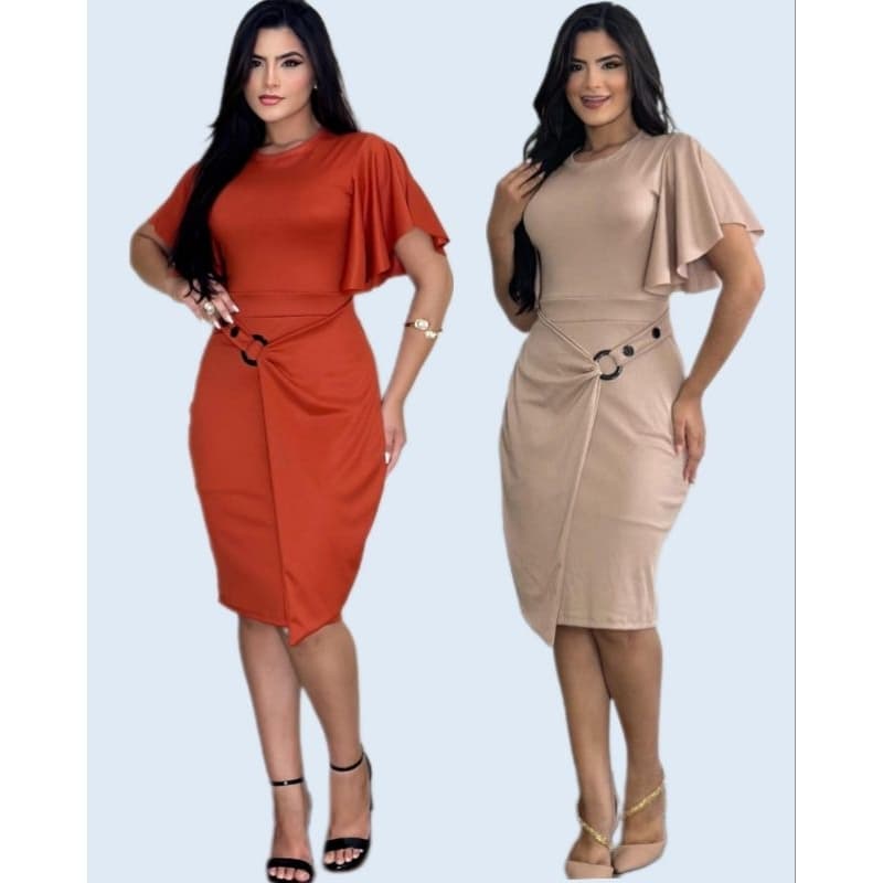 Vestido feminino evangelico moda presente vestido malha canelada manga gode