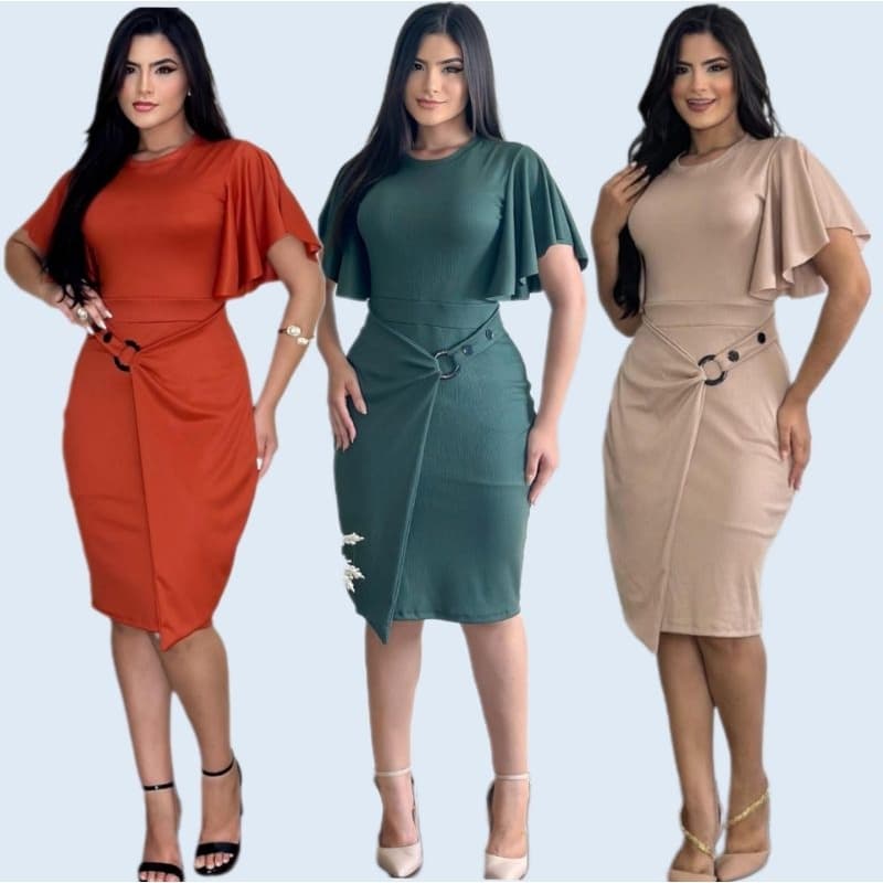 Vestido evangélico manga godê tubinho feminino midi envelope
