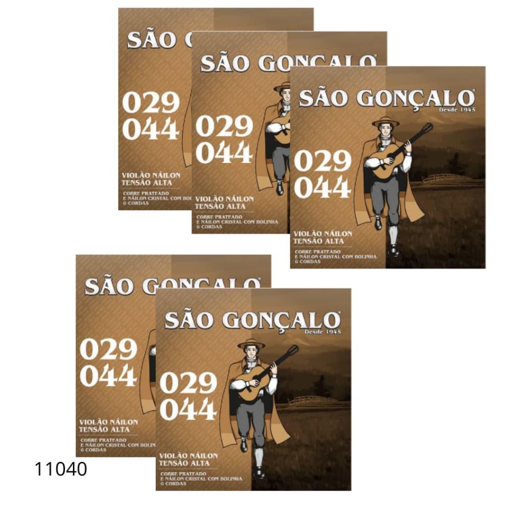 Kits Encordoamento 029 para Violão Nylon Cristal com Bolinha Cordas 029 044 São Gonçalo Tensão Pesada