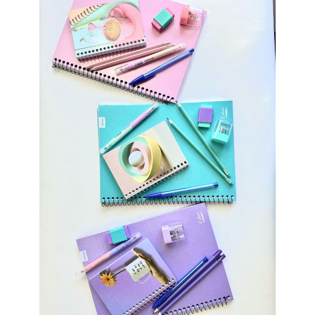 Kit Papelaria Colors (9 ítens) Escola Universidade Caderno Bloco Lápis Completo Tamoio FIZZ