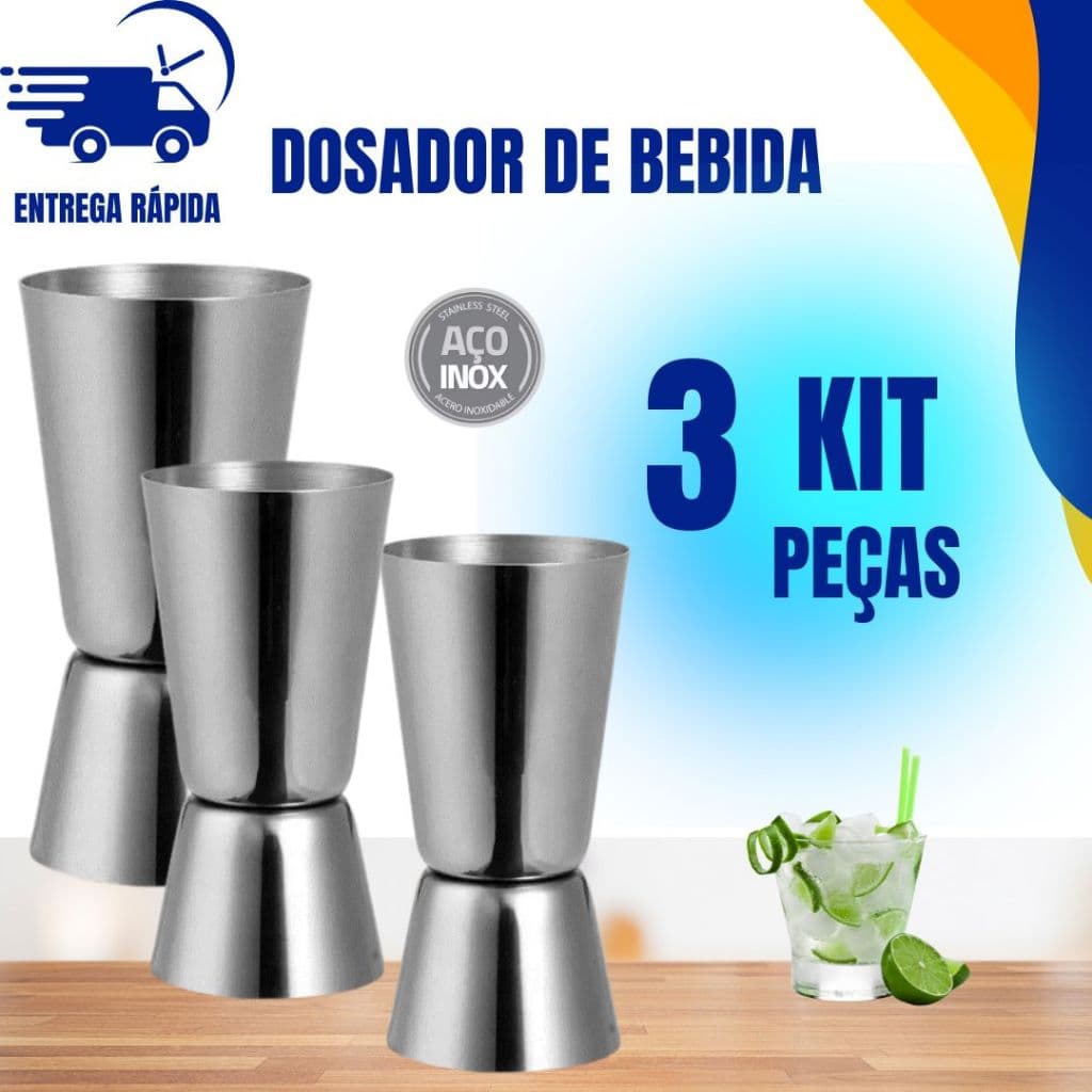 3 Dosador duplo de inox para Bebidas e Drinks 50ml e 25 ml.