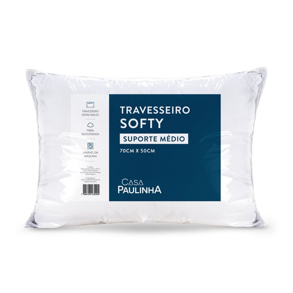 Travesseiro Softy 70x50cm – Suporte Médio, Altura Baixa e Toque Macio