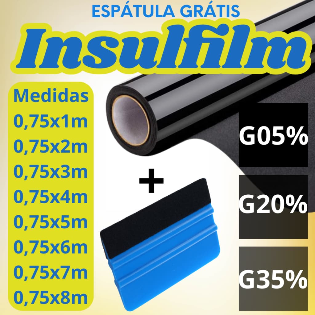 Película insulfilm Automotiva Residencial Vidros Janela Portas Bindex G5 20 35 Metal Espátula Grátis