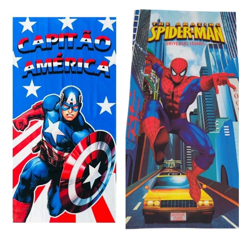 Kit 2 Toalhas De Banho Praia Piscina Capitão América & Homem Aranha