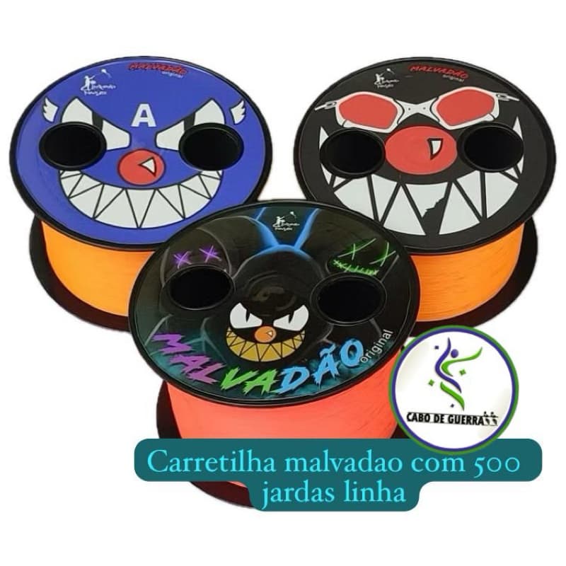 Carretilha de pipa Malvadao 21 cm + 500 jardas fio 10 de linha coloridas.