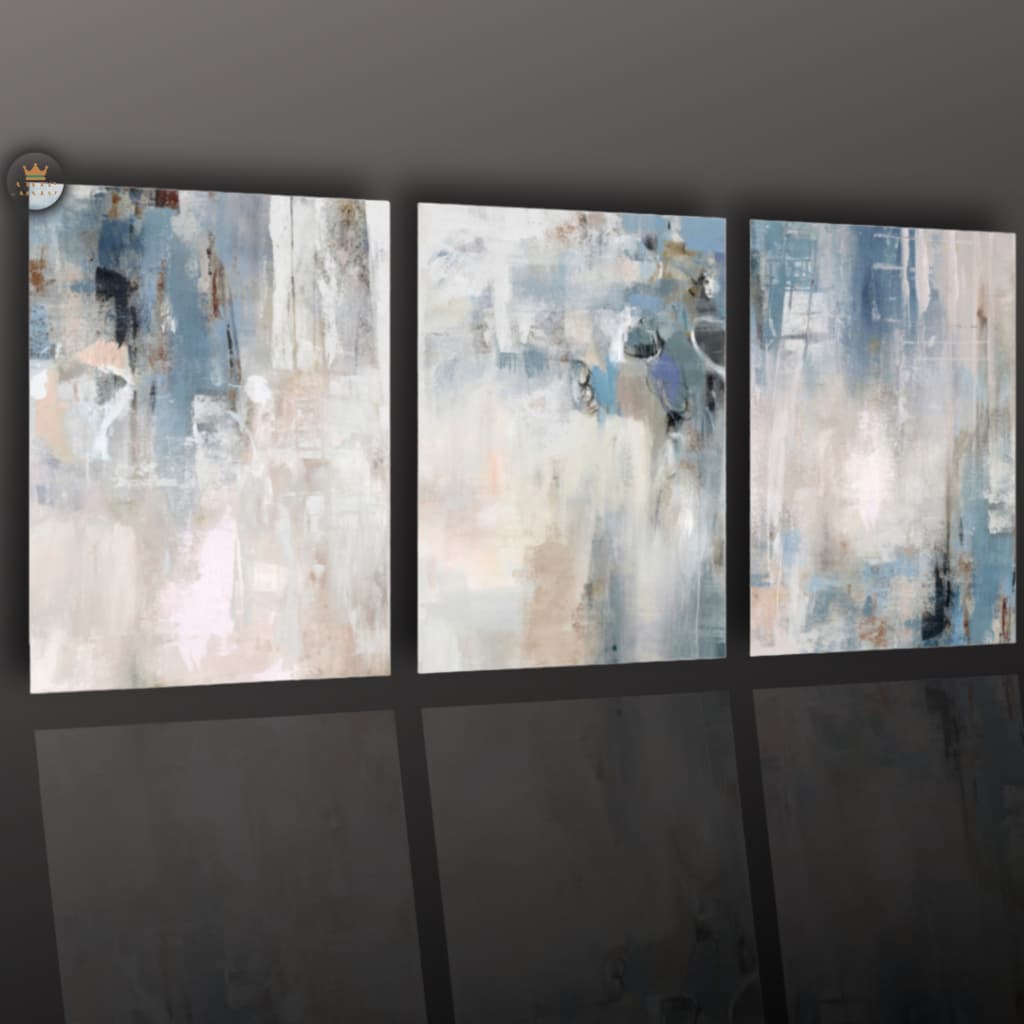 Quadros Decorativos Abstrato Azul e Bege Marmorizado Moderno Sala Quarto