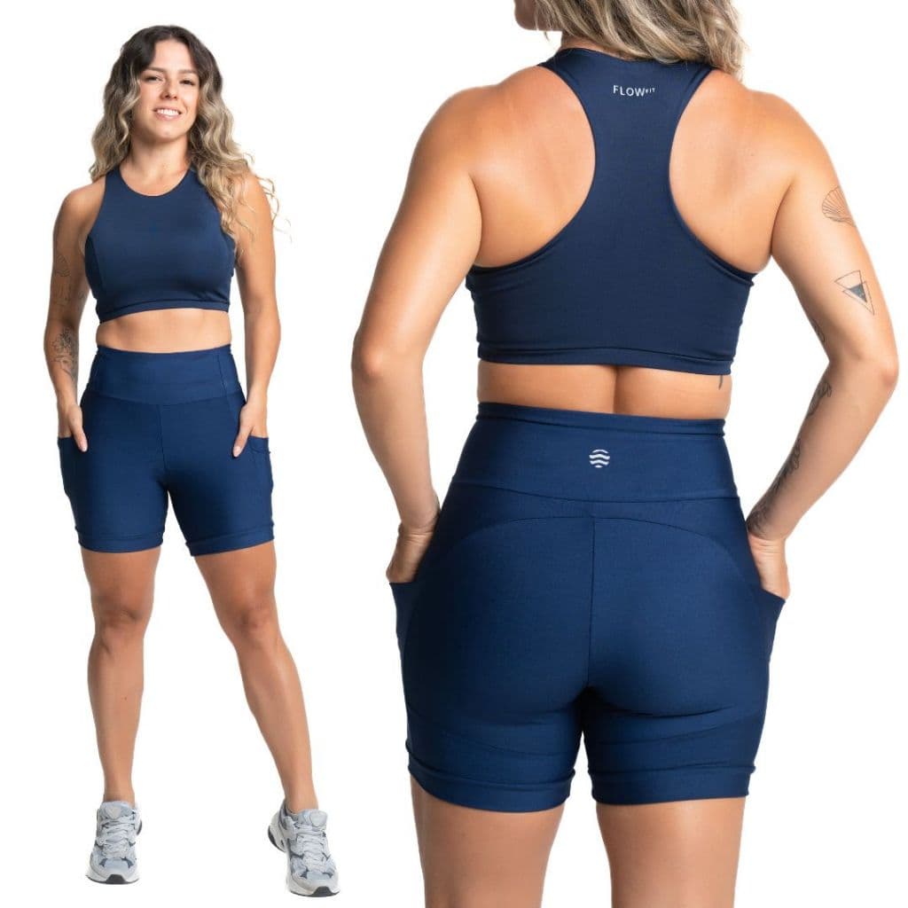 Conjunto Academia Feminino Sem Transparência Top Nadador + Short Cós Alto