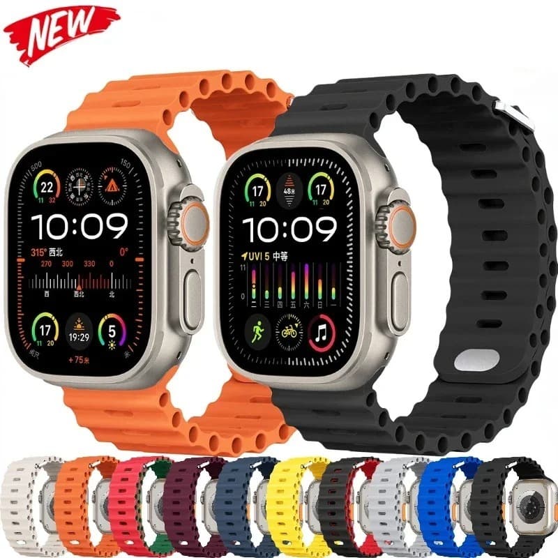 Pulseira Oceano de Silicone esportiva tipo Apple Watch 38 40 41mm 42 44 45 49mm Ultra 2 iWatch Series 8 7 6 5 4 3 SE