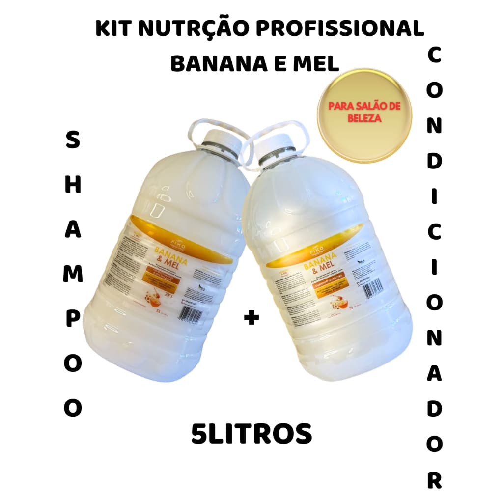 Kit Profissional Banana e Mel Nutrição Intensa Shampoo 5L Condicionador 5L Para Salão de Beleza  pH Neutro Brilho Maciez