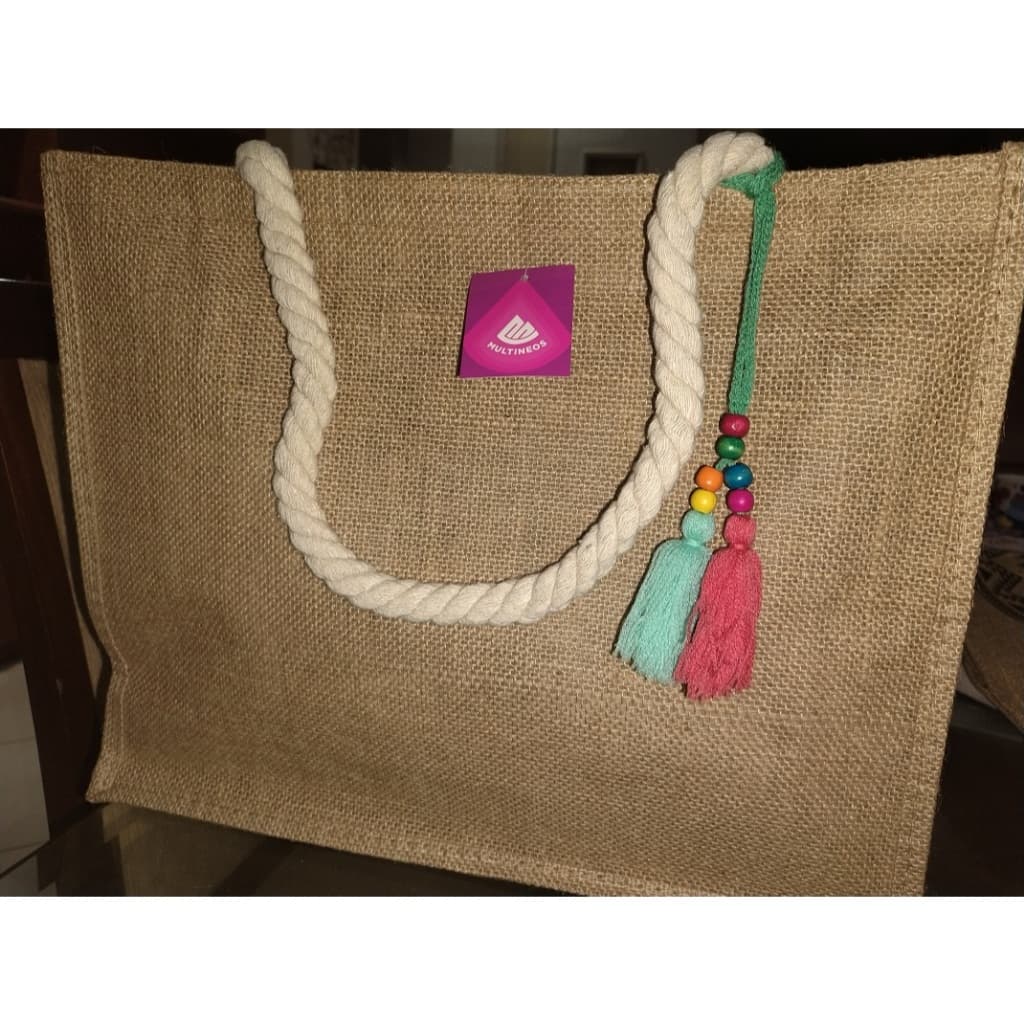 Bolsa Sacola  De Juta Boho com chaveiro Decorativo, Verão, Moda Praia