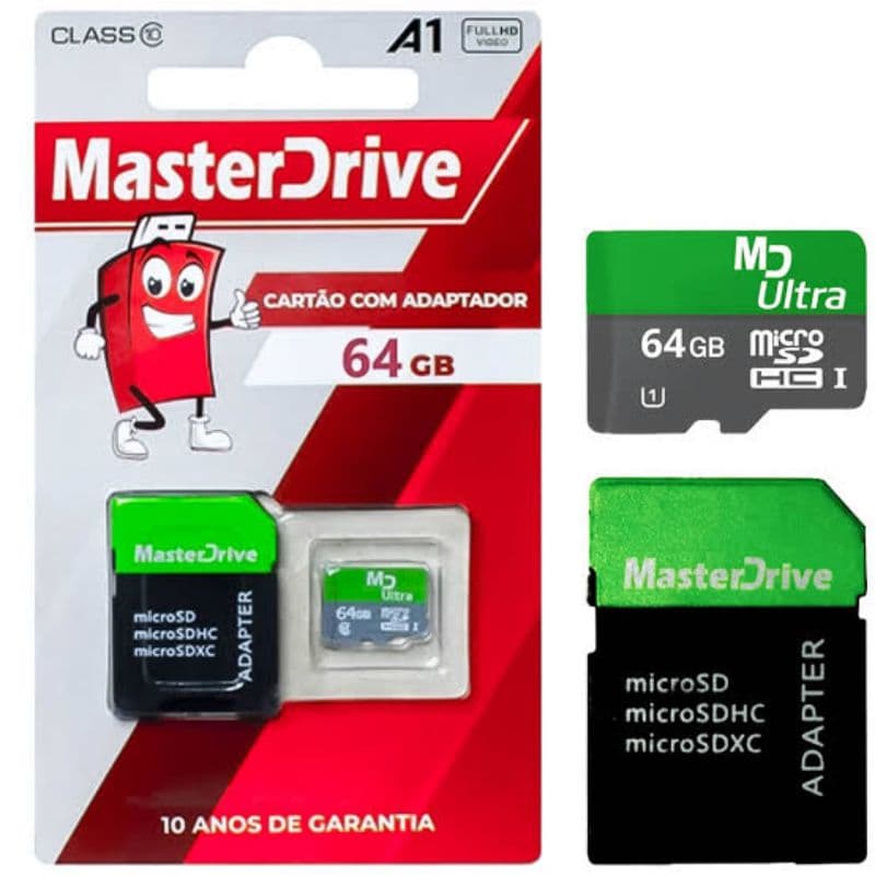 Cartão de memória Micro SD Original MasterDrive 4GB / 8GB /16GB /32 GB/ 64GB  Classe 10 Com Adaptador celular, Camera 4K