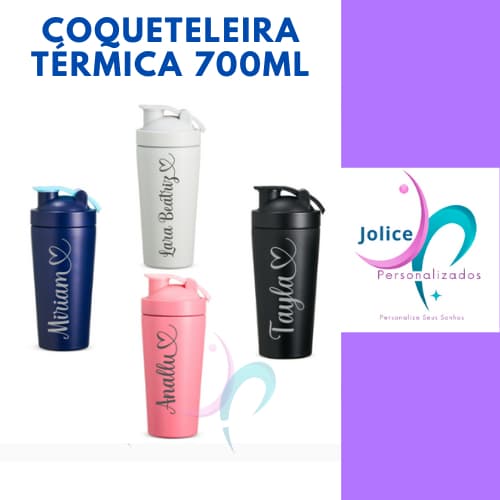 Garrafa Personalizada Inox Coqueteleira Termica 700ml Personalização a laser