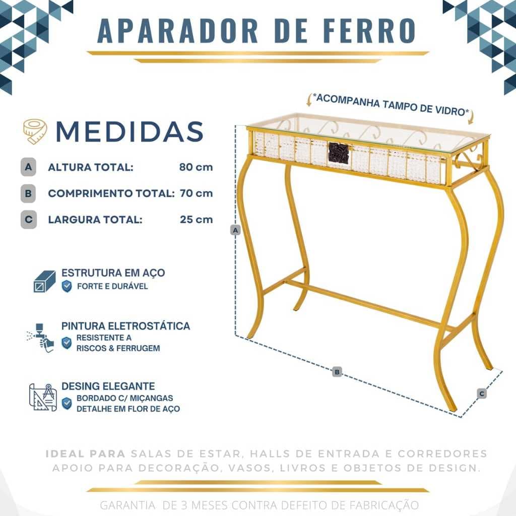Aparador de sala cristal com tampo de vidro