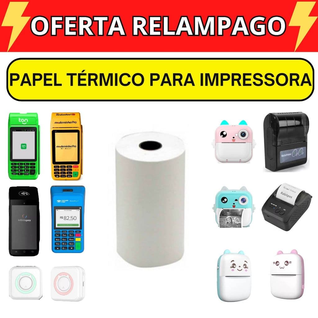 Kit 30 Bobina Etiqueta Térmica 57x16 metros Branca Rolos Para Mini Impressora Portátil