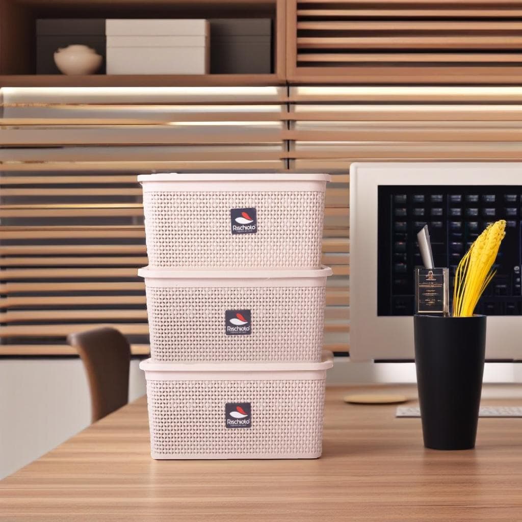 kit com 03 Caixa/Cestos:7,5 L/  Caixa organizadora Rattan Tampa/Praticidade/Elegância/Armazenamento