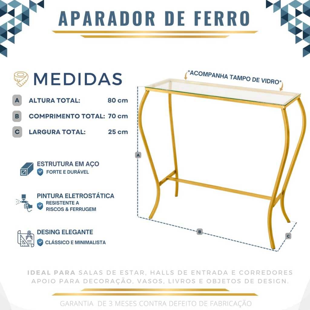 Aparador de sala Classico com tampo de vidro