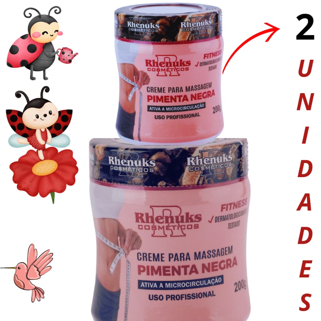 Kit 2 Unidades - Creme Para Massagem Pimenta Negra Rhenuks 200g Uso Profissional