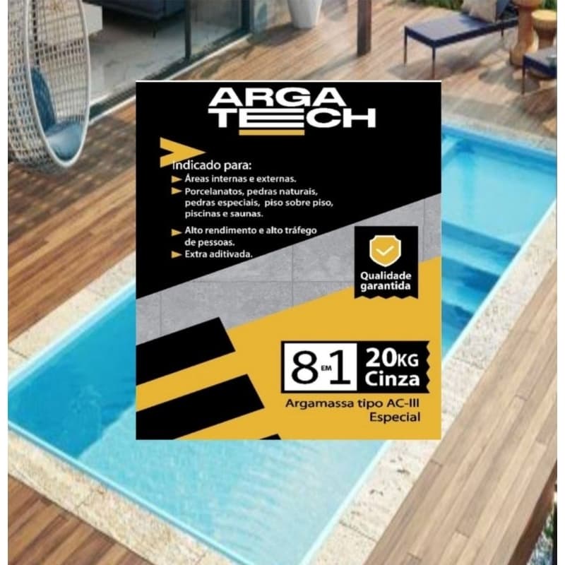 Argamassa AC3 Cinza 3kg porcelanato 8 em 1 piscinas, saunas, pedras naturais, externo