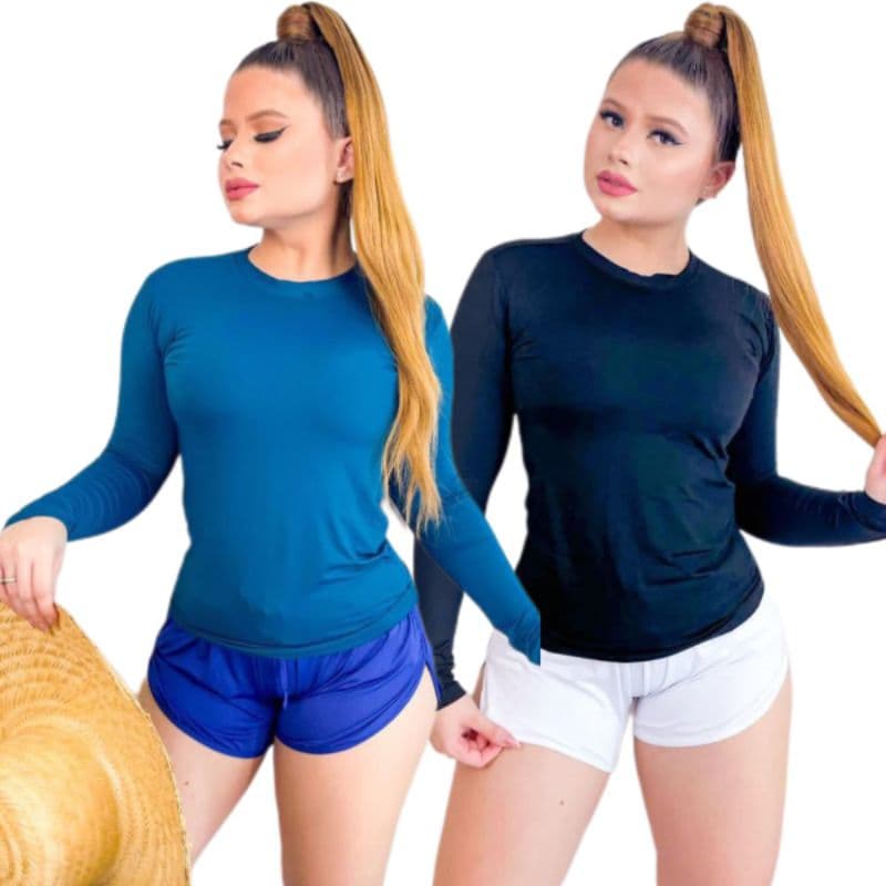 2 Camisetas Térmicas Segunda Pele Proteção UV50+ Unissex Manga Longa Blusa Frio e Sol