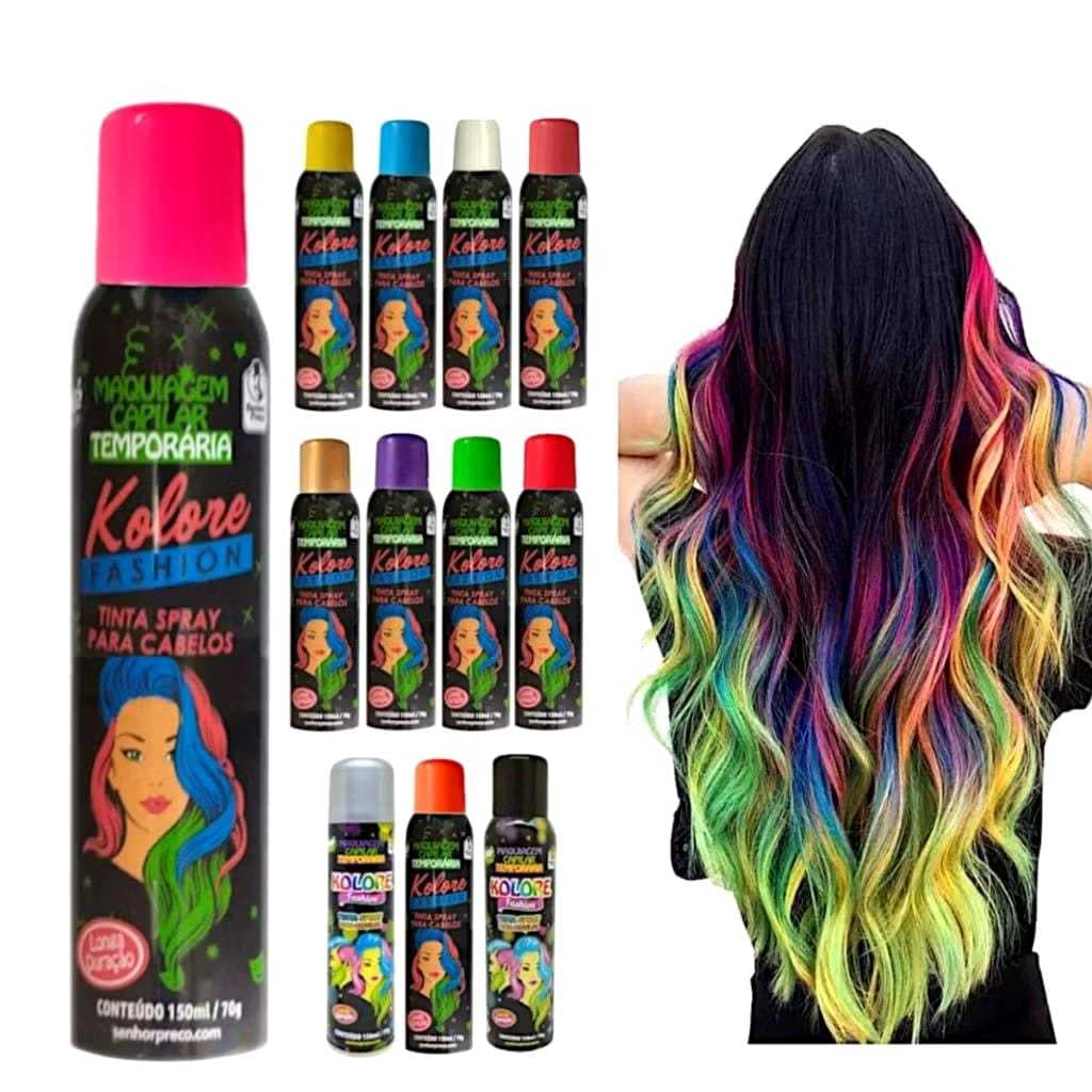Tinta Temporária Colorida Spray Para Cabelo Kolore 150ml